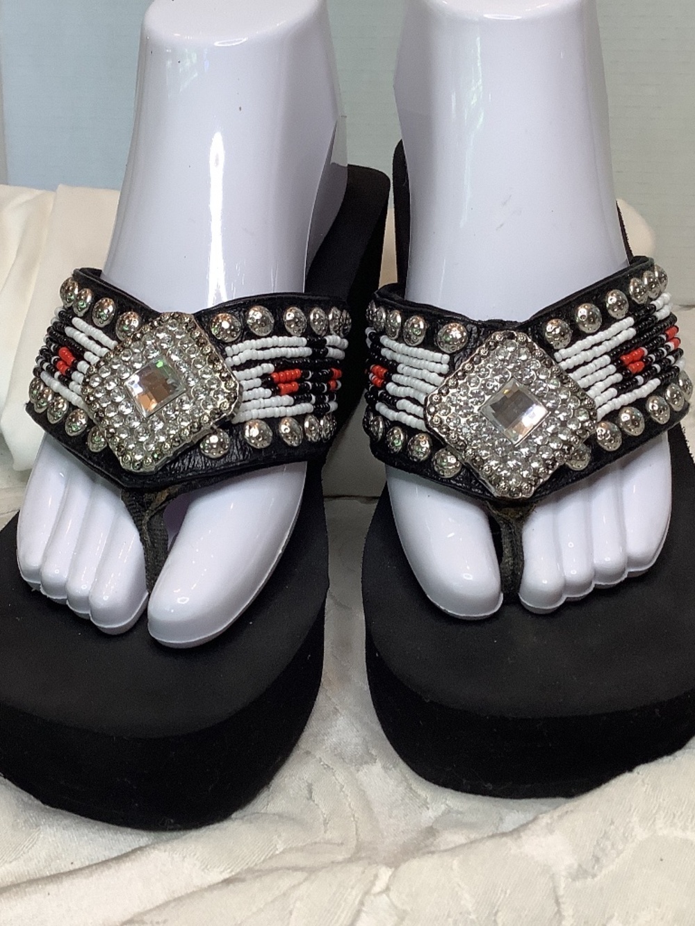 EUC Gracie western platform sandals flip flops black silver bling - Picture 10 of 12